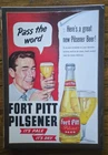 Vintage/Original FORT PITT Pilsener Beer Pittsburgh PA Plaque Sign w/Easel 15X11