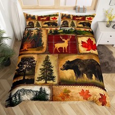 Rustic Farmhouse Duvet Cover Full Size, Cabin Lodge Bedding Set, Hunting Bear...