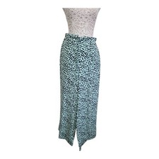 Wide Leg Trousers - Mint Green Leopard Animal Print Marks And Spencer Size 12