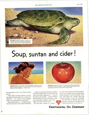 Continental Oil Conoco 1948 Magazine Ad Turtle Woman Apple Full Page AD008