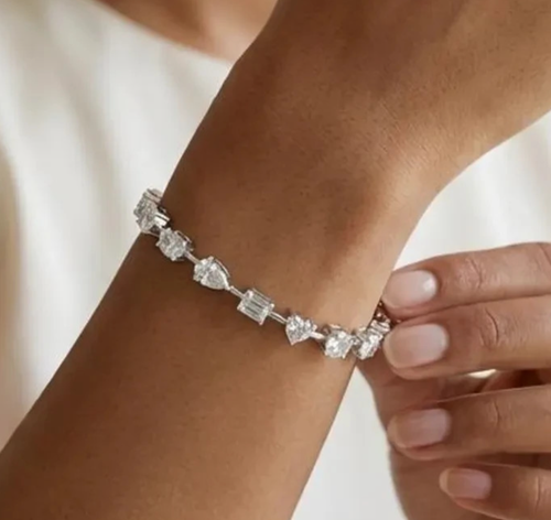 14k White Gold Lab Grown Diamond Women's Multi Stone Bracelet Gift For Her - Picture 2 of 12