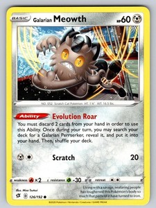 Galarian Meowth 126/192 Rebel Clash Common Pokemon Card