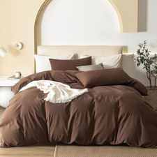 JIYUAN Queen Size Duvet Cover Set, 3-Piece - 100 Washed Cotton, Linen-Like Soft