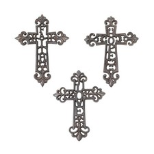 AMAJY Rustic Fleur De Lis Cast Iron Wall Cross Faith Hope Love Set of 3
