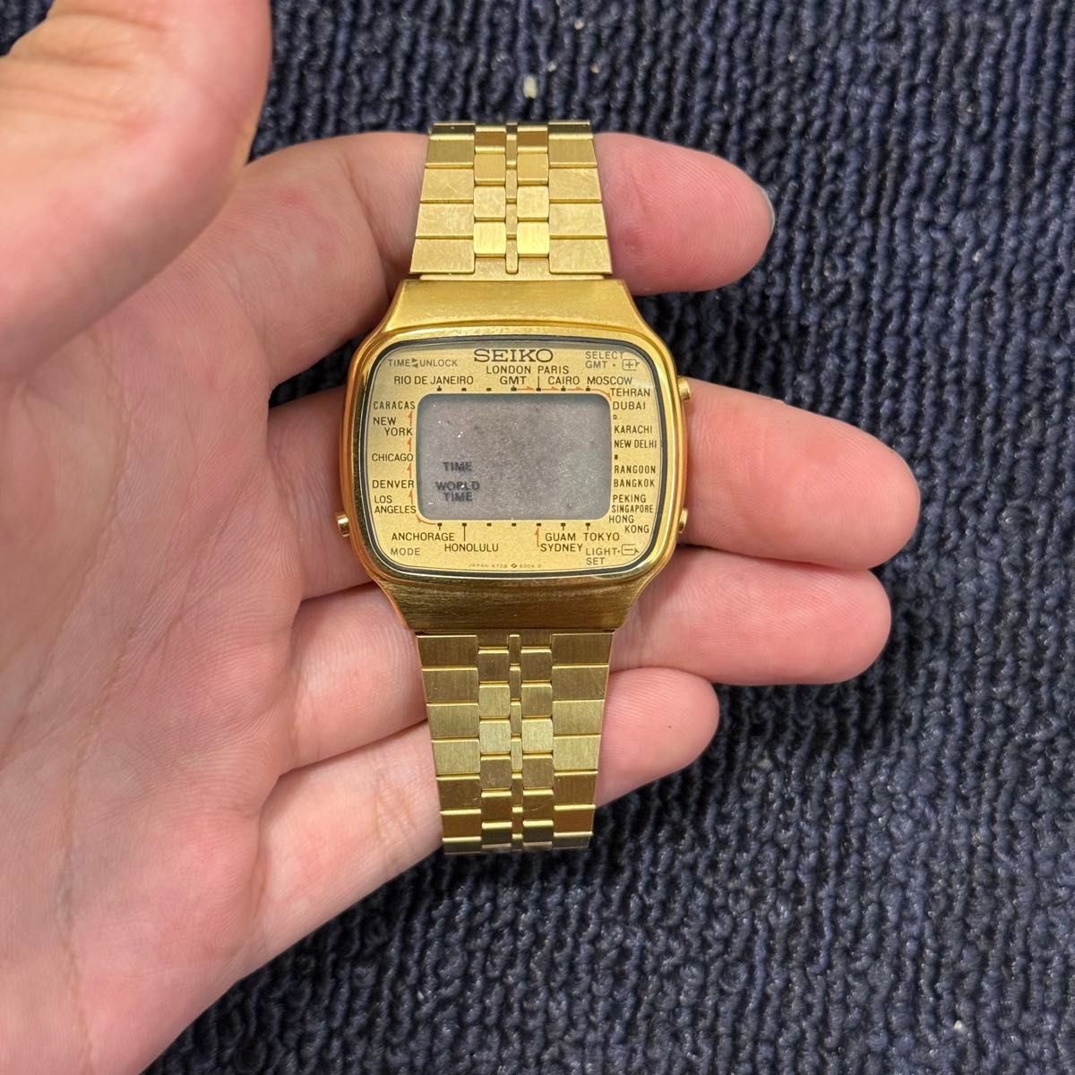 Seiko World Time A708-5000 Digital LCD Vintage Quartz Watch Original Band Japan