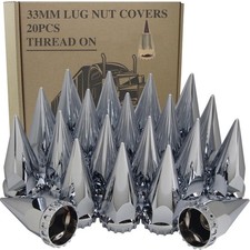 iBroPrat 20pcs 33mm x 4 3/4" Thread On Spike Lug Nuts Covers,ABS Chrome Plast...