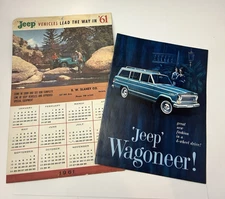 1965 Jeep Wagoneer Brochure + 1961 Jeep Calendar Mailer Aurora IL Dealer