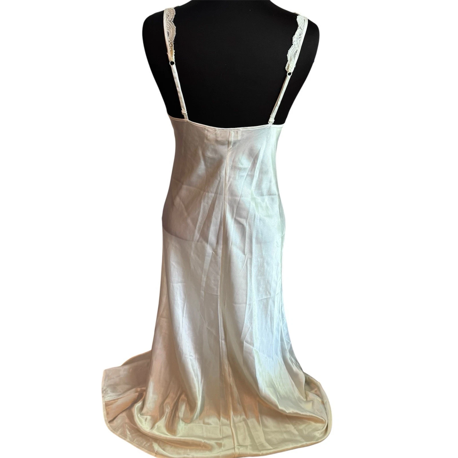 UNDERCOVER Abito lungo Victoria's Secret piccolo avorio bianco raso pizzo etichetta oro slip dress