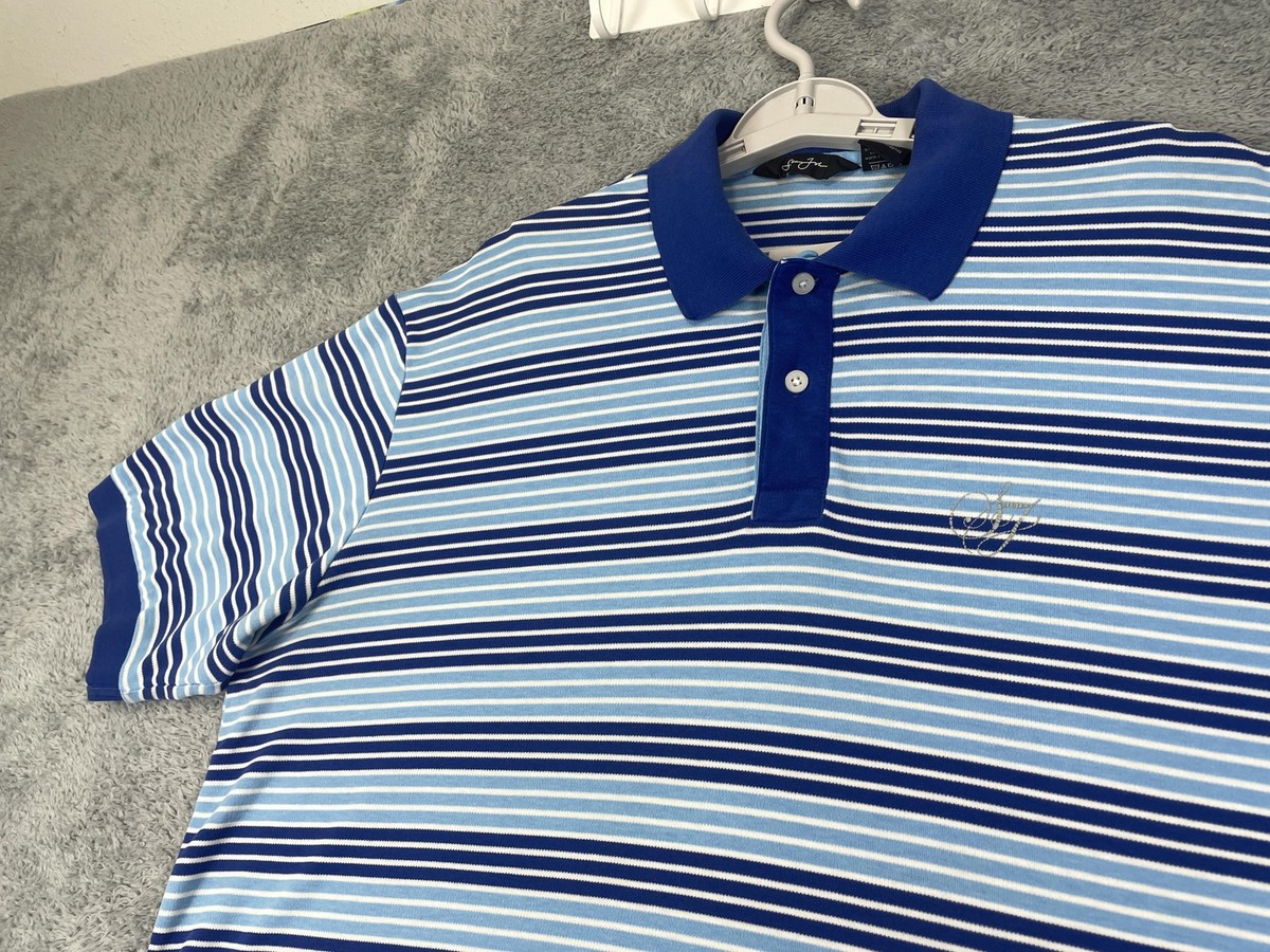 Sean John Polo Shirt Mens XL Blue White Striped Embroidered