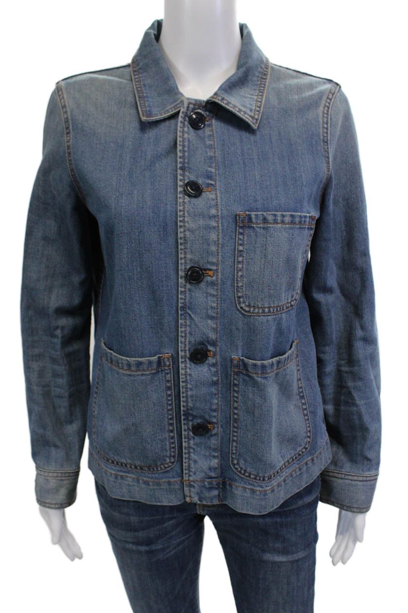 J Crew Women Collared Button Solid Blue Jacket Si… - image 1