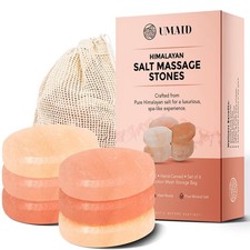 Himalayan Salt Massage Stones 6-Pack with Cotton Mesh Bag Hand-Carved Pink Cr...