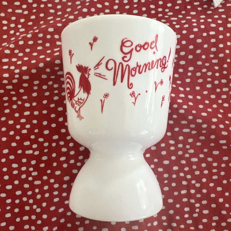 Vintage Milk Glass Indiana Hazel-AtlasGood Morning Rooster Egg Cup