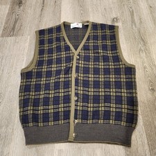 Florence Tricot Italian Knit Sweater Vest Wool Blend Men Large Blue/Green Italy