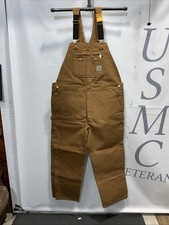 Mens Carhartt NWT Loose Fit Brown Canvas Jeans Carpenter Bib Overalls Size 42X30