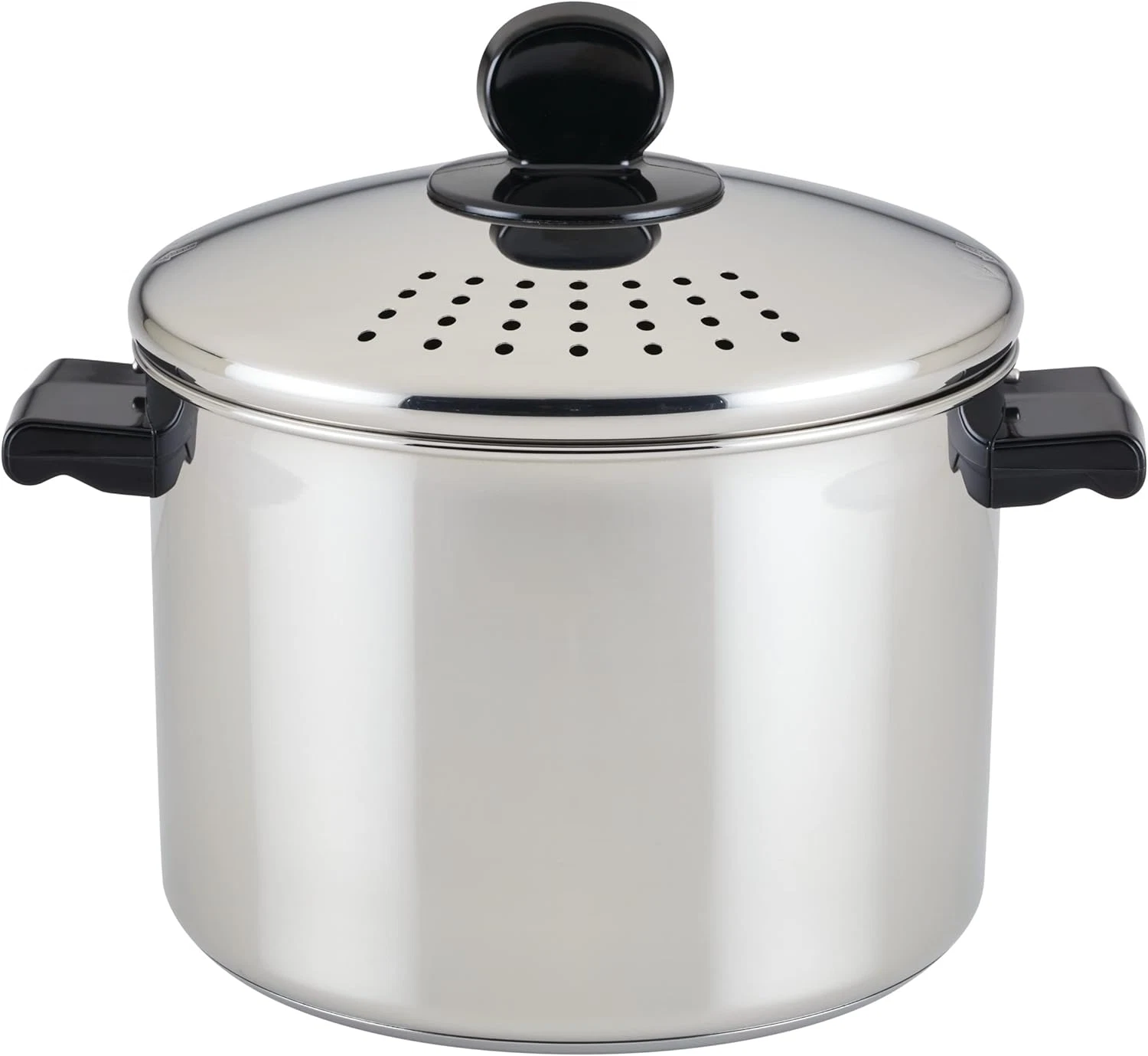 Classic 8-Quart Stainless Steel Straining Stockpot with Lid - Silver