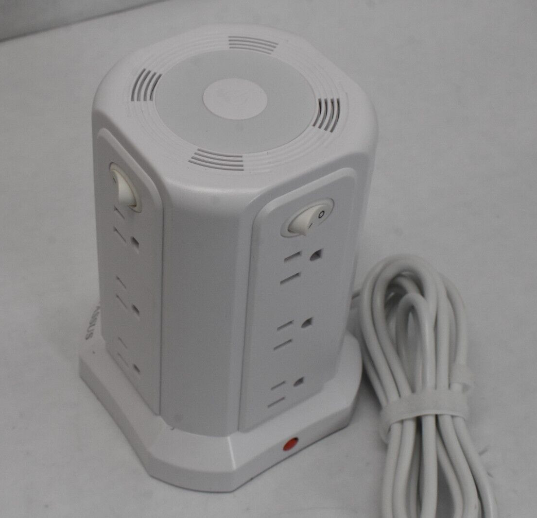 Passus Long Extension Cord 10ft 1625W w/ Multiple Outlets Surge Protector White