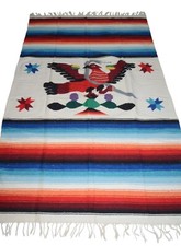 Vtg Thunderbird Woven Blanket Throw Mexican Southwest Colorful Stripes 79"x51"