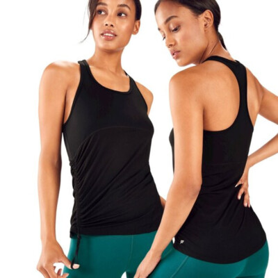 Fabletics Cashel Curved Cinch Tank Women Small  Black Wicking Stretch Mesh NWT