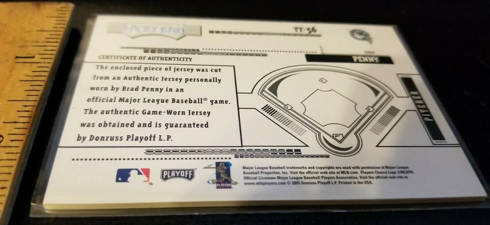 Camiseta deportiva Donruss Playoff Tools of the Trade 2005 Brad Penny Absolute Memorabilia  Foto 2 de 2
