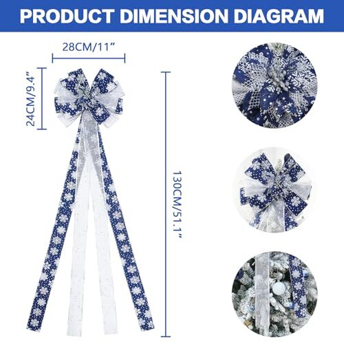 Christmas Tree Topper, Bow Large Christmas Bow Tree Topper, for Deep