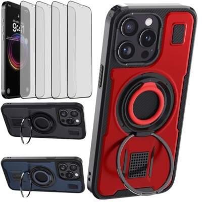 For iPhone 12 Pro Max Case Ring Kickstand Heavy Duty Cover / Screen Protector