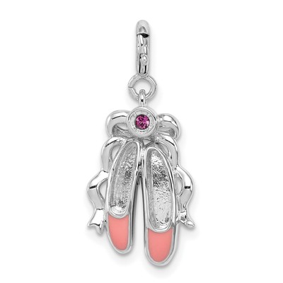 Rosa emaillierte Ballett Hausschuhe Anhänger in 925 Sterling Silber
