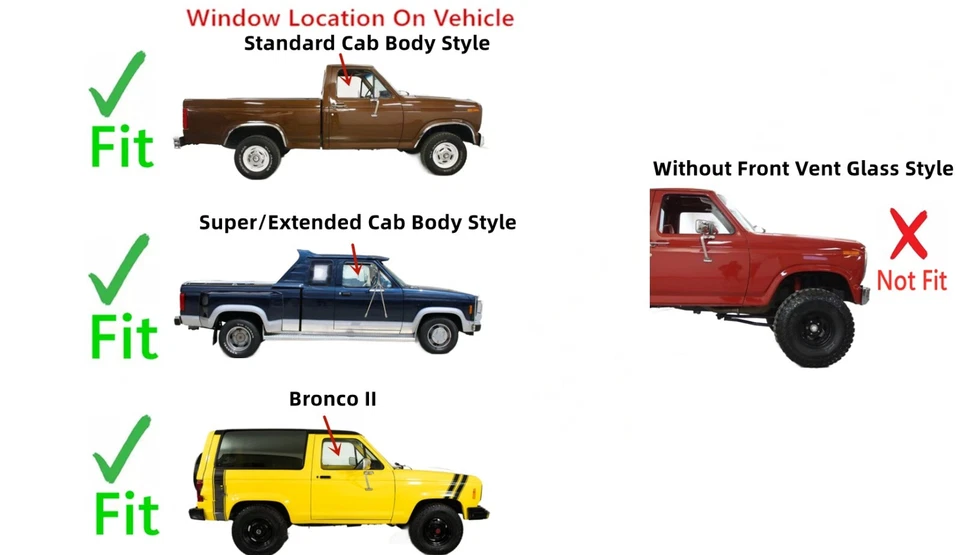 Fit 83-88 Ford Ranger Pickup,Bronco II Passenger Front Door Window Glass W/ Vent Foto 3 de 4