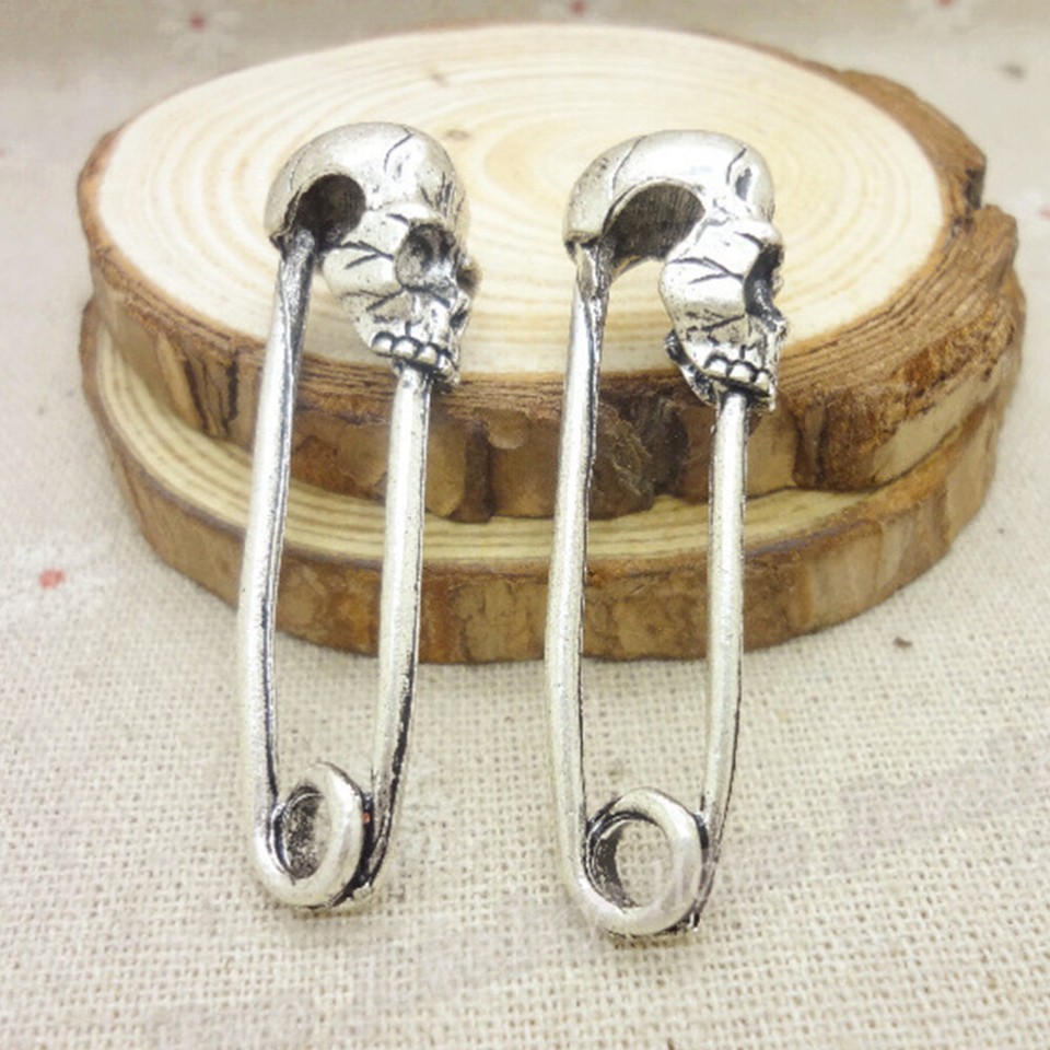 20 Pcs Punk Goth Safety Pin Earrings Gothic Skull Charm Retro eBay