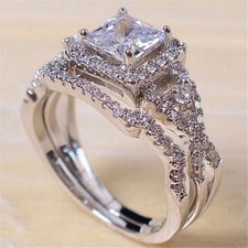 CZ White Gold Plated Engagement Ring Set Size 6