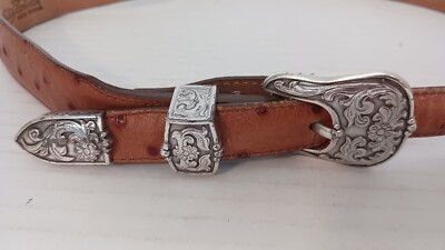 小物 Justin TOP GRAIN COWHIDE Justin Boots Top Grain Cow Hide Leather Belt w/ Silver Accents 36
