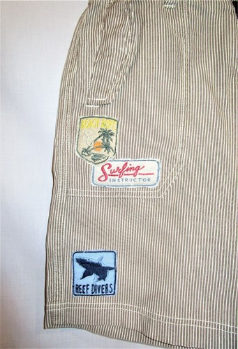 Gap Kids Boy's 8, Brown, White Pin Striped Shorts, Patches, Big Pockets - Picture 2 of 6