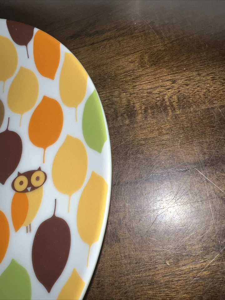 Plato de ensalada Rachael Ray Little Hoot Owl marrón verde amarillo naranja hojas Foto 4 de 4