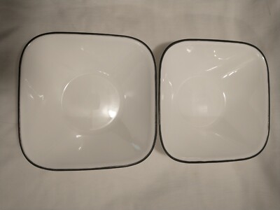 Corelle Square SOUP CEREAL BOWLS Sage Green Rim SET OF 2  6.5 inch