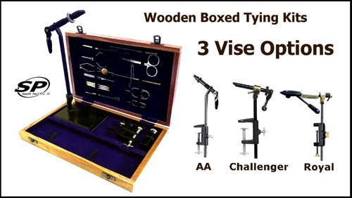 Wooden Box Fly Fishing Tying & Tools Kits - 3 Vise Options for rods lines reels - Picture 2 of 5