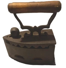 Vintage Cast Iron Coal Ironing Clothes Press Wooden Handle