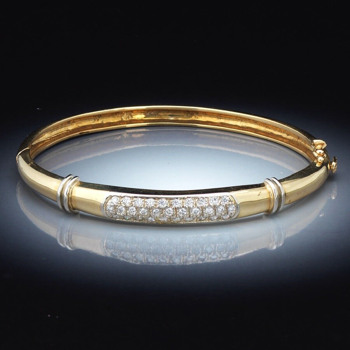 14K Hinged Diamond Bangle Bracelet - image 1