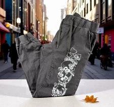 Ring Of Fire Joggers Men Large Skulls Black Shrooms Drawstring Street Gorp Fade