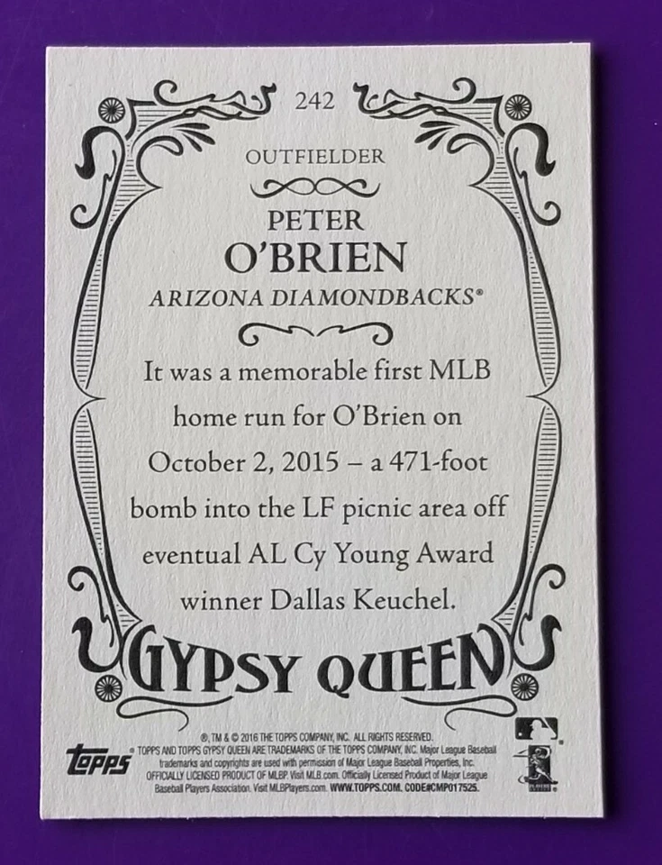 2016 Topps Gypsy Queen #242 Peter O'Brien RC - NM-MT - Image 2 of 2