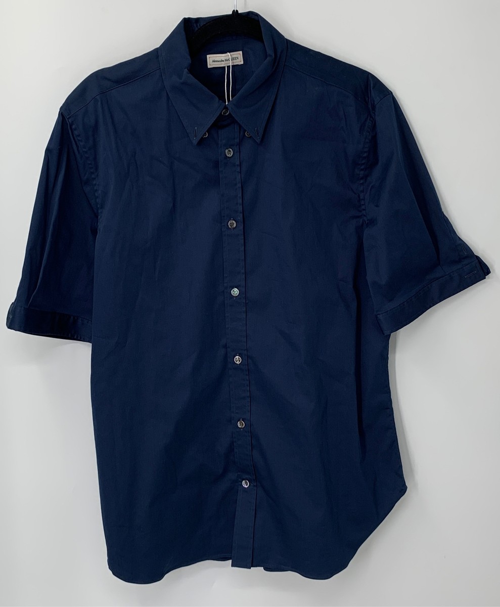 Alexander McQueen mens Navy Button-Up Short Sleeve Shirt sz L
