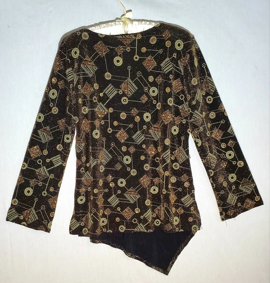 Blusa Mirasol Mujer Talla M Negra Dorada Mangas Largas Elastizada Metálica Informal EE. UU. Foto 3 de 4