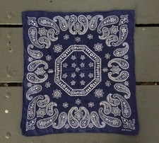 Antique Bandana Trunks Up Fast Color Paisley Blue Vtg Handkerchief Elephant