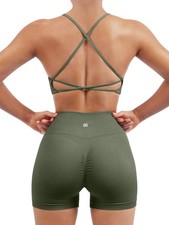 Women Seamless 2 piece Workout Sets Strappy Padded Sports Bra Booty High Wais...