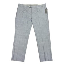 Michael Kors Mens Marvin Classic Fit Plaid Stretch Dress Pants White Blue 40x29