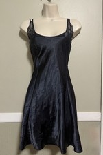 Vintage 1996 Victoria's Secret Black Satin Lace Back Slip Dress Size M 90s