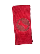 Red dog bone bar mop kitchen towel pet paw print drool embossed brown