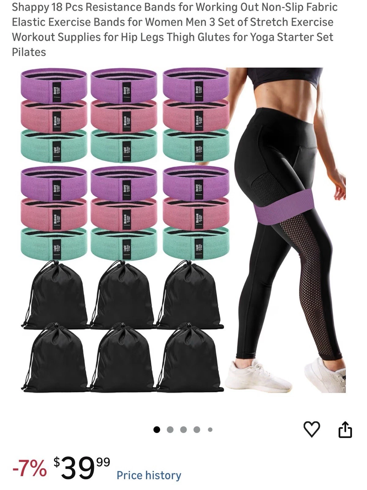 Resistance Bands for Working Out Non-Slip Fabric Elastic Exercise Bands, 18 Pcs,