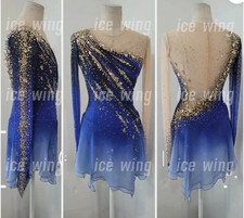 Ice Figure Skating Dress Elasticity Competition Skating Jeweled blue dyeing