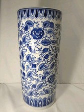Porcelain Blue And White 70”s  Umbrella Stand Vase Made In China