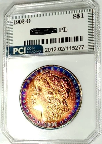 1902-O Rare Date Gem BU PL Proof-like Morgan Dollar Rainbow Toned
