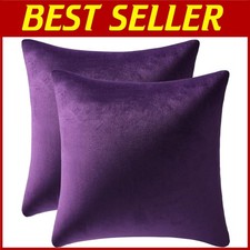 Soft Decorative Velvet Pillow Cases 18x18 - Pack of 2 Purple